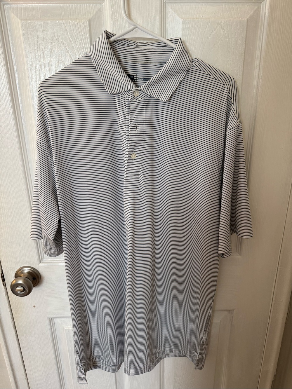Men's Onward Reserve Short-Sleeve Polo Shirt in White with Thin Navy Stripes